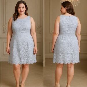 Chic Sleeveless Lace Dress in Soft Blue